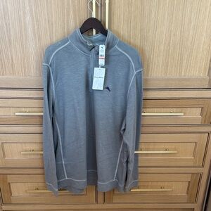 Tommy Bahama Gray Heather Quarter-Zip Pullover with Dolphin Emblem